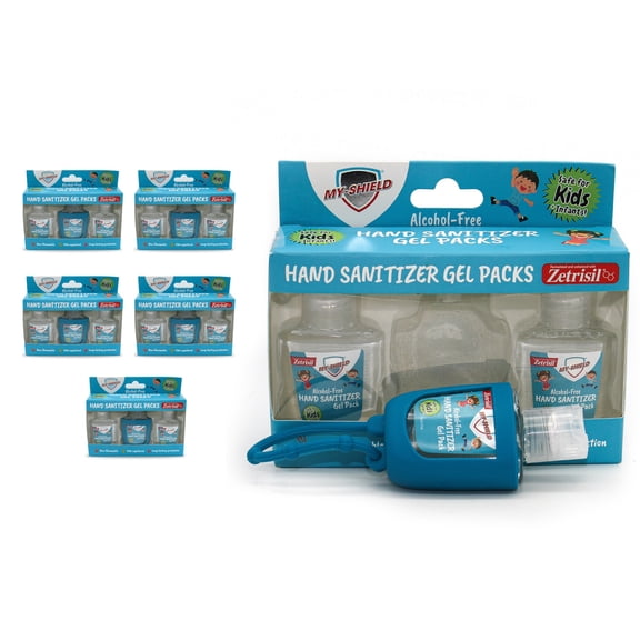 My-shield Hand Sanitizer Gel Packs for Kids With Silicone Holder, 6 X (3-pack of 1 oz bottles) Alcohol-Free, Lasting Protection. Kills 99.9% of Germs. With Aloe Vera. Formulated w/Zetrisil