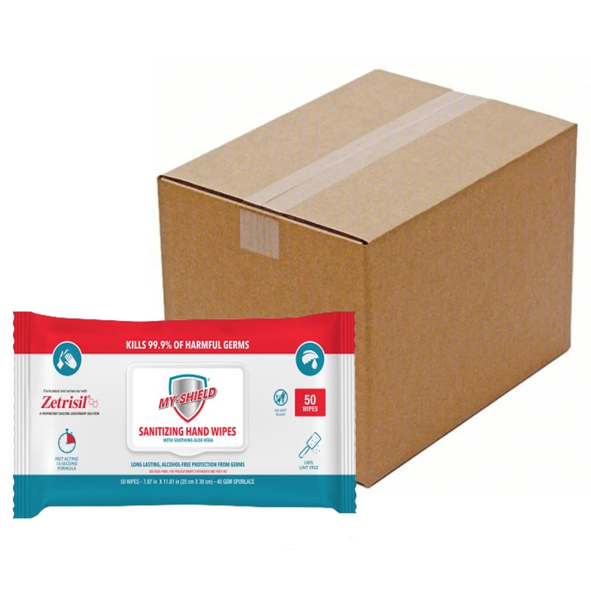 My-shield Sanitizing Hand Wipes w/Zetrisil - Alcohol FREE, 50ct (Case of 12) FDA Registered
