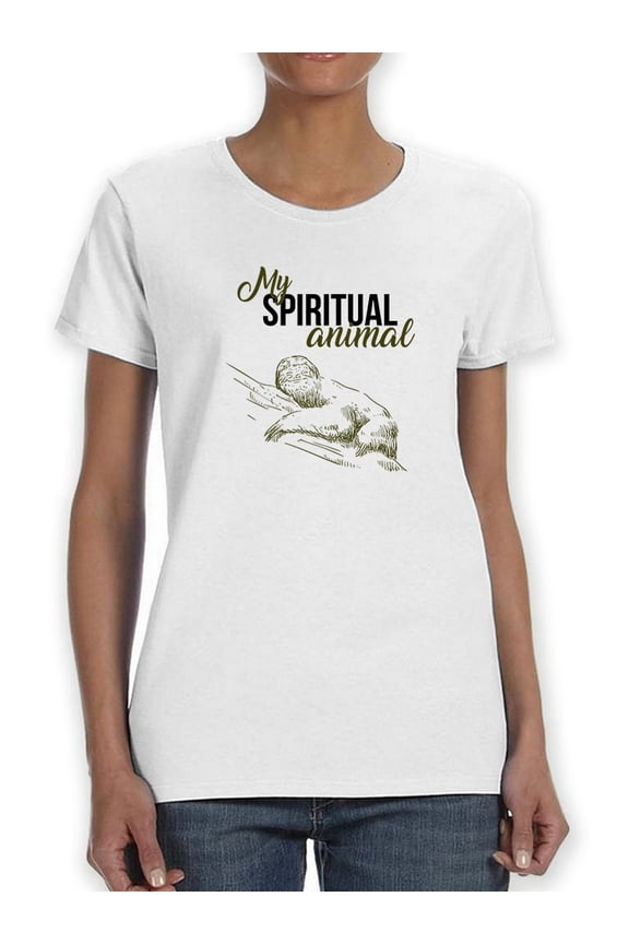 "My spiritual animal" Quote Sloth Sketch Underneath Women White T-Shirt, Female Medium
