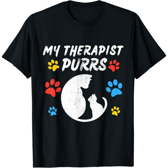 My therapist purrs, Funny Cat Mom Cat Dad Cat Lover Therapy T-Shirt