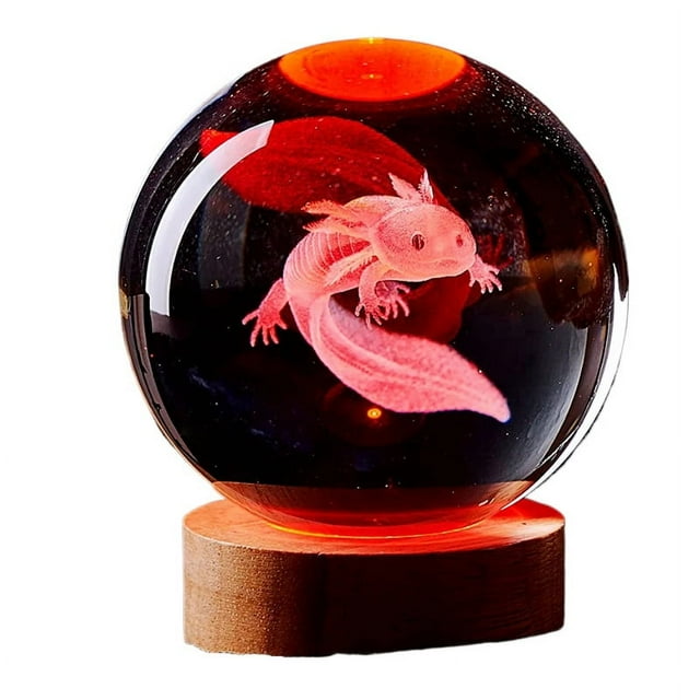 MyArtWe 3D Axolotl Crystal Ball Night Light Colorful Desktop Table Lamp