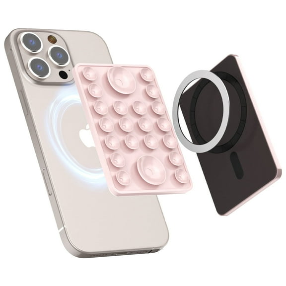 MyBat Magnetic Sticky Phone Suction Grip for MagSafe, Removable for Wireless Charging, Durable Magnet Silicone Portable Mount Stand for iPhone,Pink