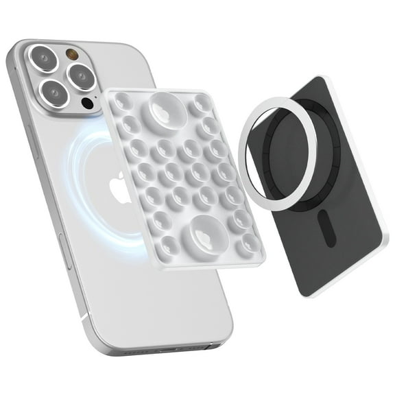 MyBat Magnetic Sticky Phone Suction Grip for MagSafe, Removable for Wireless Charging, Durable Magnet Silicone Portable Mount Stand for iPhone, White