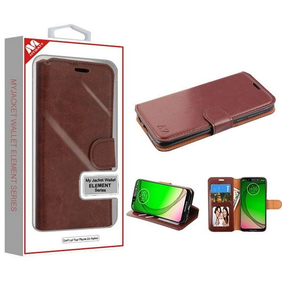 MyBat MyJacket Leather Flip Wallet Case for Moto G7 Play, XT1952 - Brown