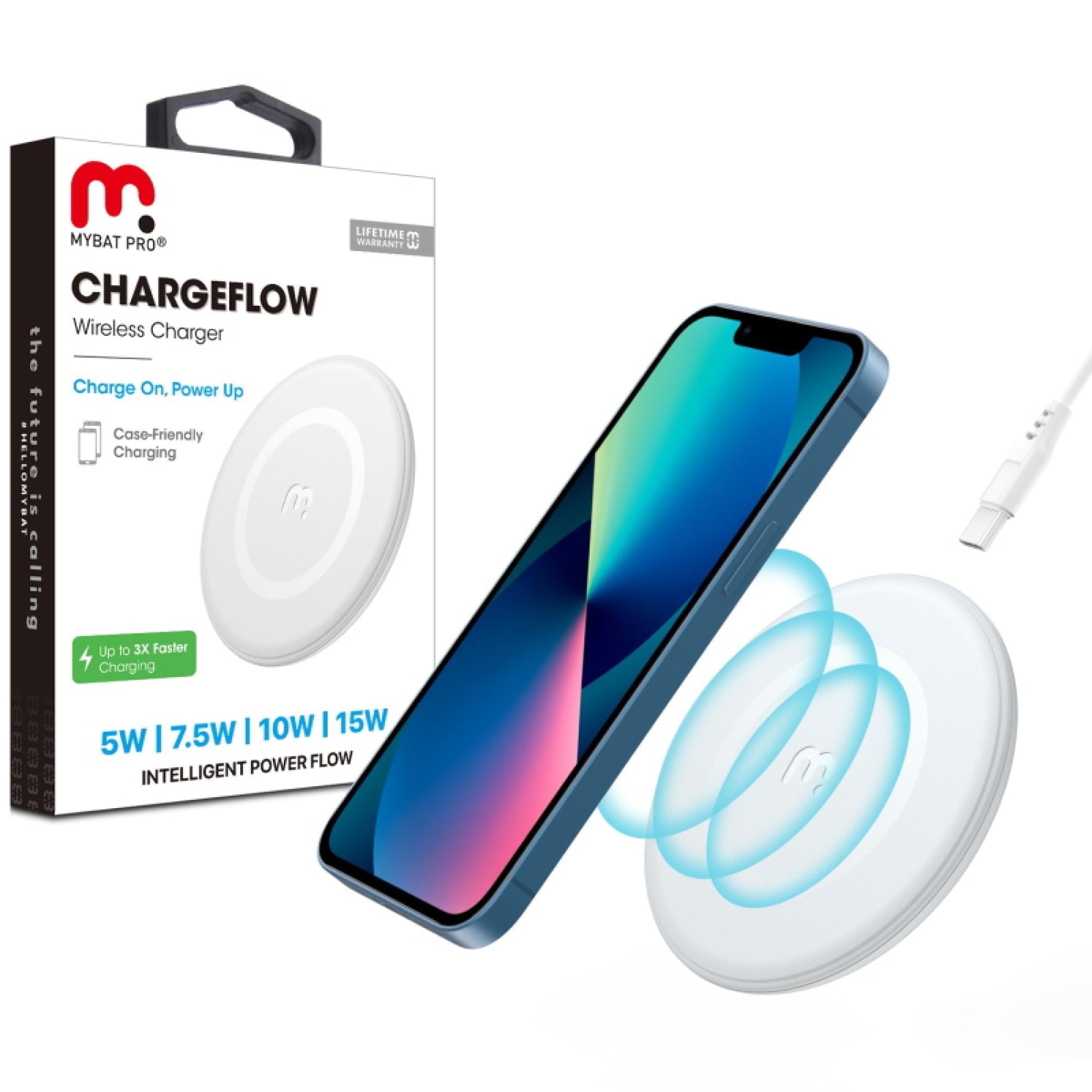 MyBat Pro 15W Wireless Charging Pad, Fast Charger for iPhone 16/15, Samsung Galaxy, Google Pixel & More (White)