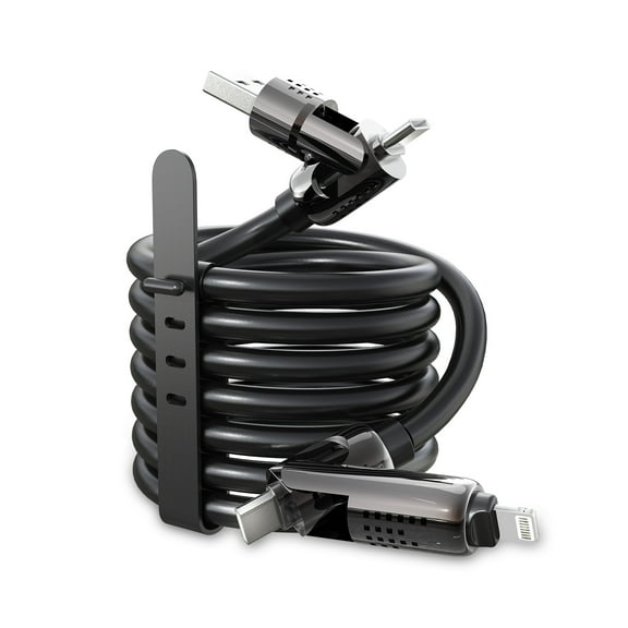 MyBat Pro 4-in-1 Silicone Charging Cable w/ RGB Lights - 4FT - Black