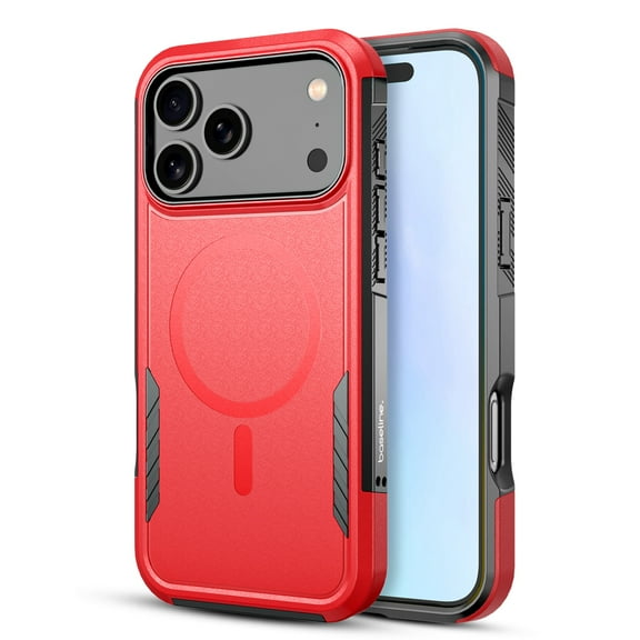 MyBat Pro Fortress Series Case for iPhone 17 Pro,Non-Slip Grip,Rugged Design,MagSafe Compatible,Red