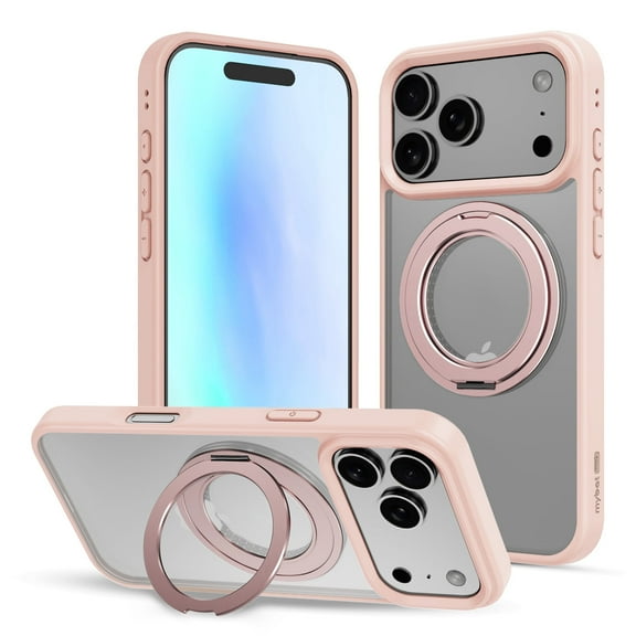 MyBat Pro Lure Series MagSafe Case with 360° Ring Stand for iPhone 17 Pro, Magnetic Compatibility, Shockproof Protection, Pink