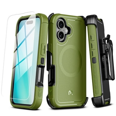 MyBat Pro Maverick Series Case with Holster and Tempered Glass for Apple iPhone 16 - Army Green