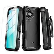 MyBat Pro Maverick Series Case with Holster and Tempered Glass for Apple iPhone 16 - Black