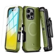 MyBat Pro Maverick Series Case with Holster and Tempered Glass for Apple iPhone 16 Pro Max, Army Green