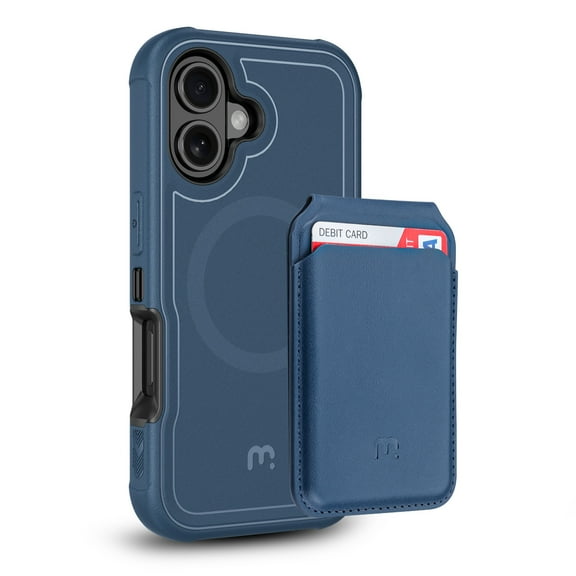MyBat Pro Maverick Series Utility Edition MagSafe Case + MagStash MagSafe Wallet Folio for Apple iPhone 16 - Blue