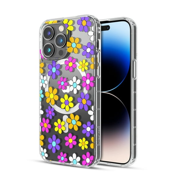 MyBat Pro Mood Series MagSafe Case for Apple iPhone 14 Pro (6.1) - Multi Color Daisy Stylish Glitter Shockproof Protective Cover for Women Girls Cute Phone Case