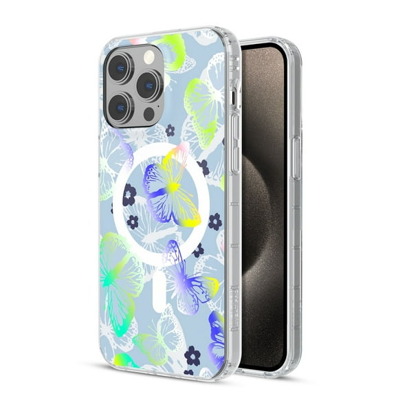 MyBat Pro Mood Series MagSafe Case for Apple iPhone 15 Pro (6.1) - Flutter Stylish Glitter Shockproof Protective Cover for Women Girls Cute Phone Case