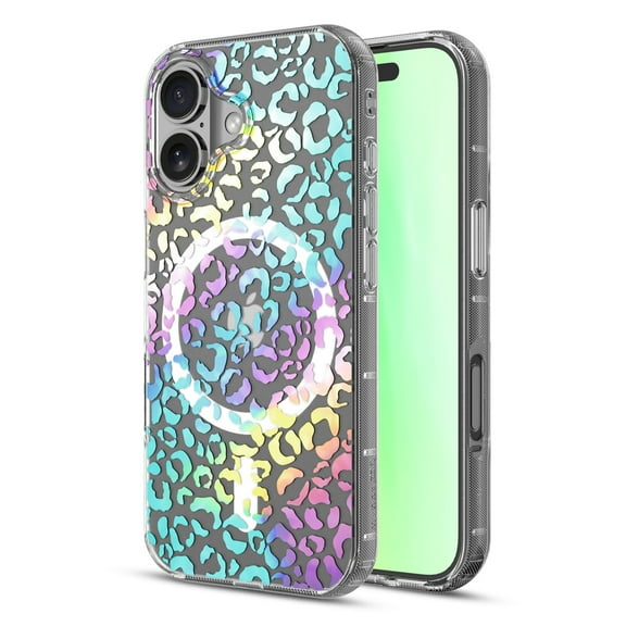 MyBat Pro Mood Series MagSafe Case for iPhone 17 - Holographic Leopard Stylish Glitter Cute Shockproof Protective Phone Case for Women & Girls