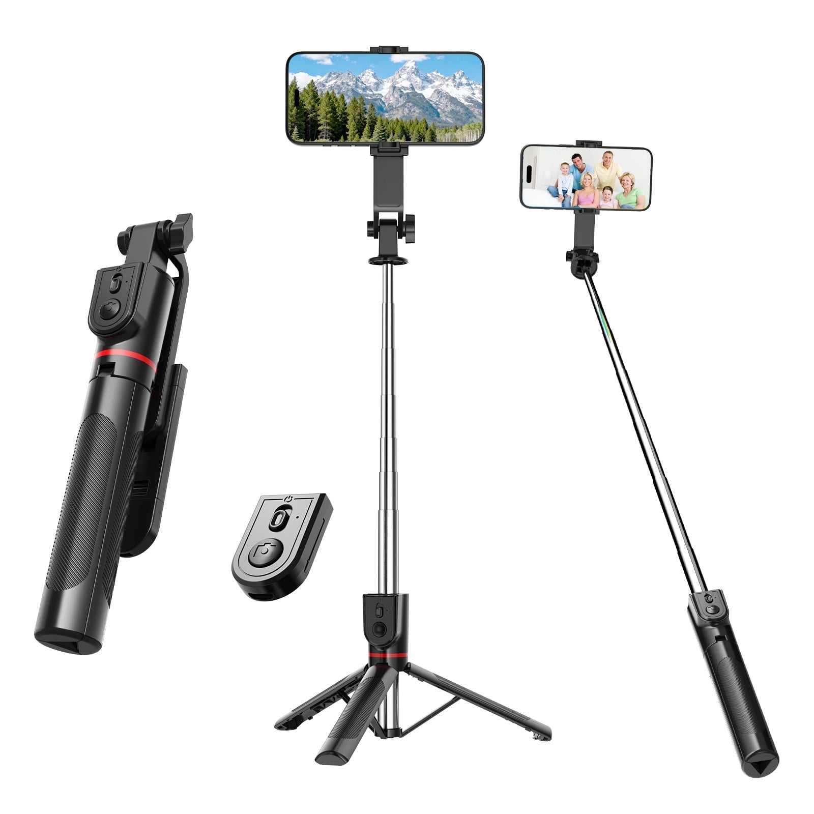 MyBat Pro Selfie Stick and Tripod Combo, Extendable (8.6“ to 53”) with Bluetooth Remote, Universal Phone Holder Fits iPhone & Android Smartphones (4.7“–7”), Black