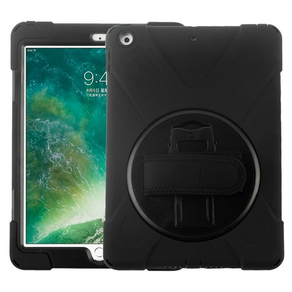 MyBat Stand Hard Plastic/Soft TPU Rubber Case Cover For Apple iPad 9.7" 2018 iPad 9.7" 2017, Black