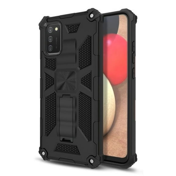 MyBat Sturdy Hybrid Protector Cover Case (with Stand) Compatible With Samsung Galaxy A02s - Black / Black