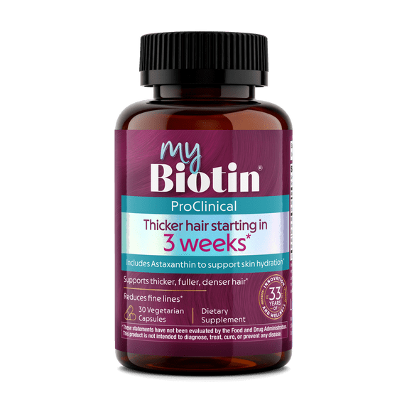 MyBiotin ProClinical w/ Astaxanthin - Purity Products - Thicker Hair Starting in just 3 Weeks - Patented Biotin Matrix - 40x More Soluble Than Ordinary Biotin - Hair, Skin & Nails - 30 Veggie Caps
