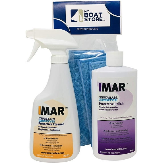 MyBoatStore Bundle Includes Imar 301 Strataglass Cleaner, an Imar 302 Polish and a Microfiber Detailing Cloth. Bundle has 3 Total Items