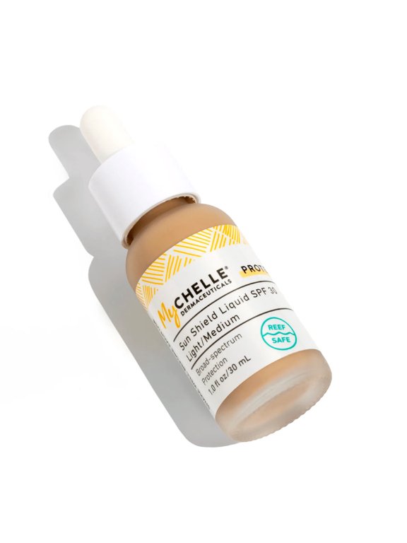 Dermaceuticals Sun Shield Liquid Zinc SPF 30 Light/Medium - Tinted Sunscreen for All Skin With Oil-Absorbing Bentonite Clay - Use as Sheer Foundation or Makeup Primer for Matte Finish