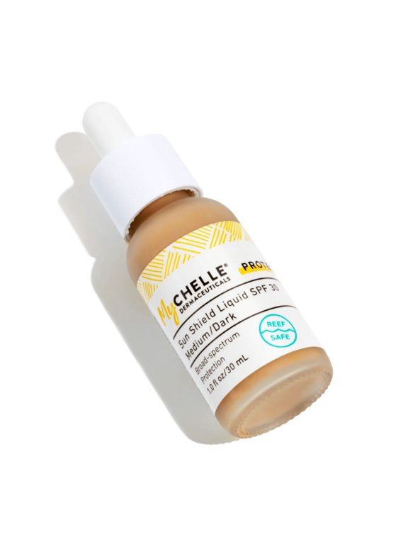 Dermaceuticals, Sun Shield Liquid SPF 30 Medium/Dark (1 Fl Oz) - Tinted Sunscreen for All Skin With Oil-Absorbing Bentonite Clay - Use as Sheer Foundation or Makeup Primer for Matte Finish