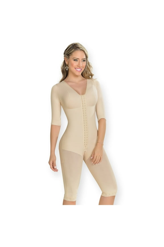 MyD 0161 Fajas Colombianas Reductoras Post Surgery Compression Full Bodysuit Girdle Beige M