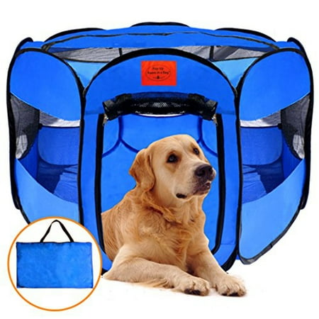 MyDeal Pop Up Pet Exercise Play Pen Tent Portable Kennel with Weather Resistant Oxford Material, 8 Windows and Removable Zipper Top for Puppies, Dogs, Kittens, Cats, Rabbits + More! Includes Bag