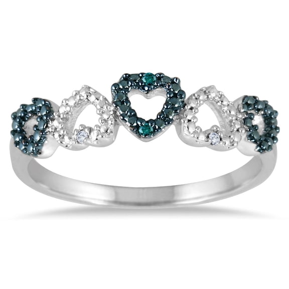 MyDiamondBox 0.03 Carat Total Weight (cttw) Sterling Silver White and Blue Diamond Heart Band (Size: 5)
