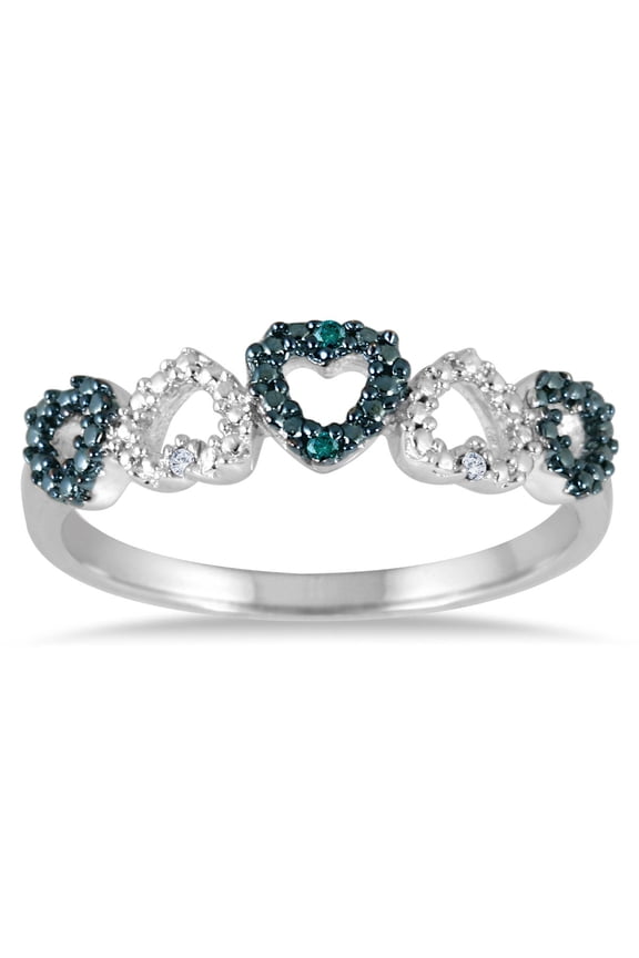 0.03 Carat Total Weight (cttw) Sterling Silver White and Blue Diamond Heart Band (Size: 9)