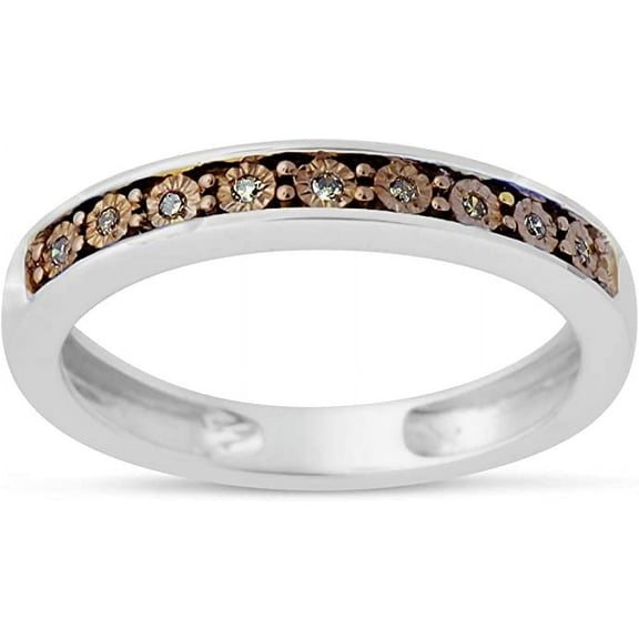 MyDiamondBox 0.05 Carat Total Weight (cttw) Sterling Silver - White Diamond Band with Miracle Plates - Wedding Ring For Women (Size: 7)