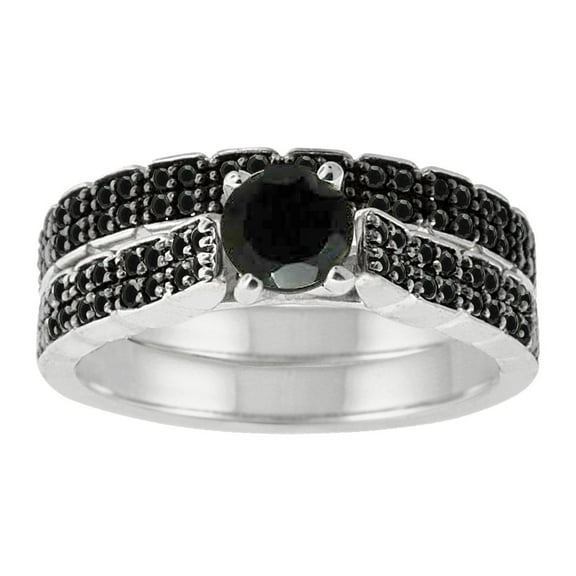 MyDiamondBox 1-1/2 Carat Total Weight (cttw) Sterling Silver Black Diamond Bridal Ring for Women (Size: 6)