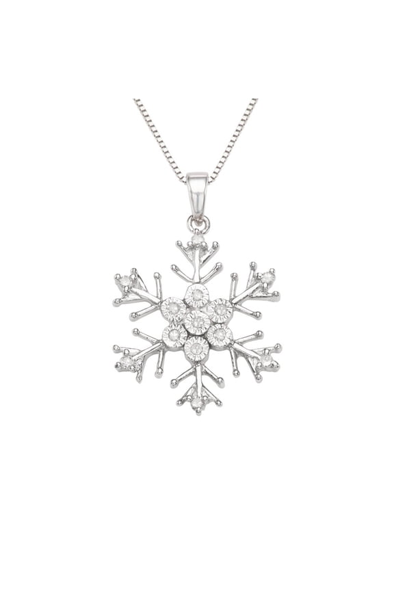 1/10 CTTW Sterling Silver White Diamond Snowflake Necklace