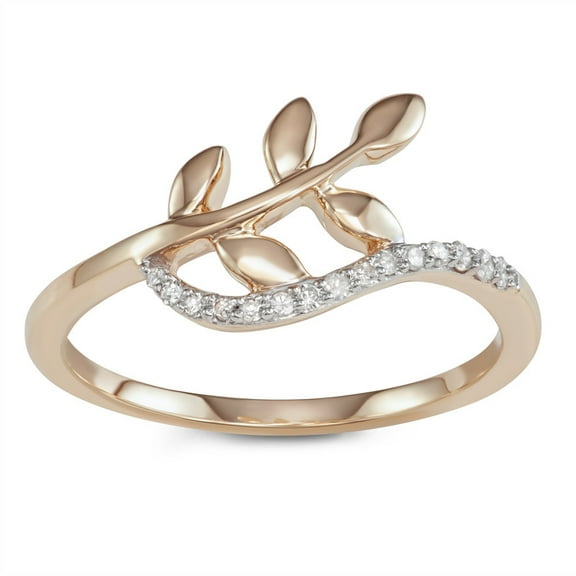 MyDiamondBox 1/10 Carat Total Weight (cttw) 10K Wedding Rings - Leaf Motif Diamond, Yellow Gold Fashion Ring for Women (Size: 5)