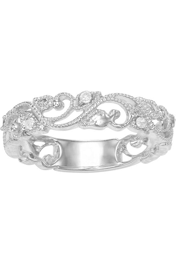 1/10 Carat Total Weight (cttw) Sterling Silver Diamond Wedding Ring with White Gold Plated Bridal Ring - For Women (Ring Size: 9)