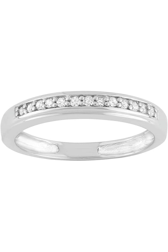 1/10 Carat Total Weight (cttw) Sterling Silver Wedding Band with White Diamonds - White Gold Bridal Ring for Women (Ring Size: 7.5)
