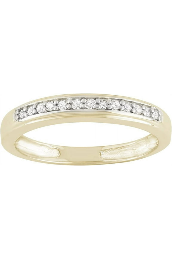 1/10 Carat Total Weight (cttw) Sterling Silver Wedding Band with White Diamonds - Yellow Gold Bridal Ring for Women (Ring Size: 8)