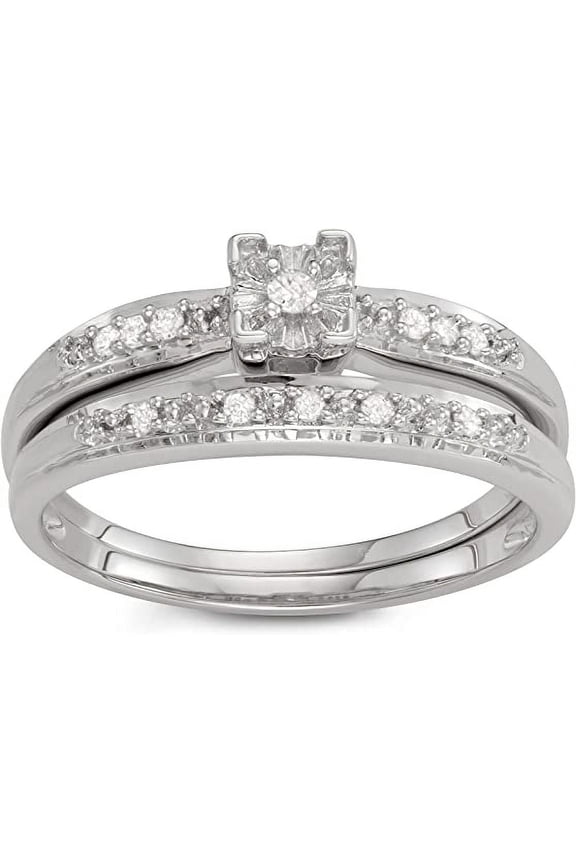1/10 Carat Total Weight (cttw) Sterling Silver, White Diamond, Bridal Promise Ring - Wedding ring for Women (Size: 8)