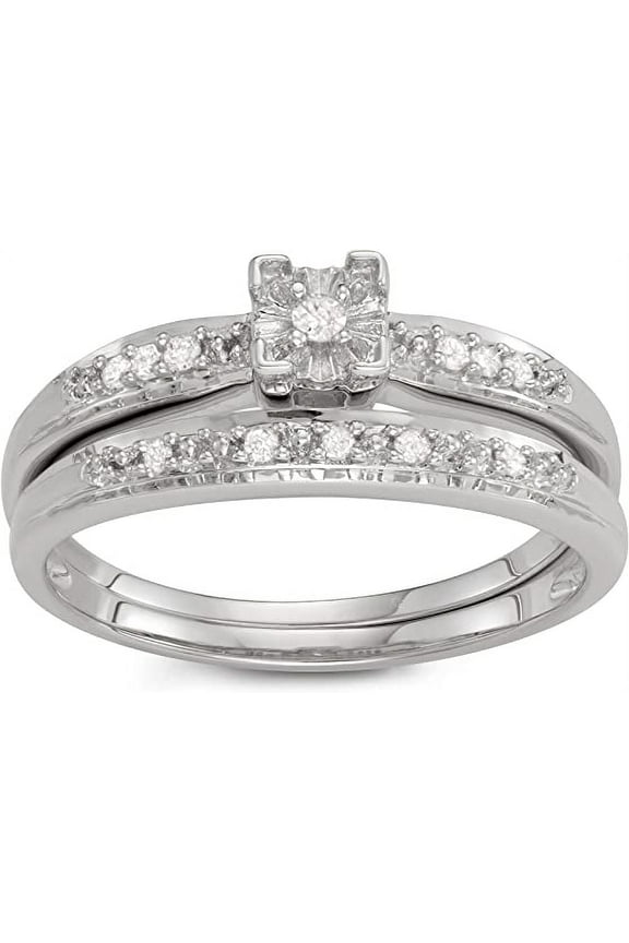 1/10 Carat Total Weight (cttw) Sterling Silver, White Diamond, Bridal Promise Ring - Wedding ring for Women (Size: 9)