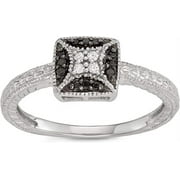 MyDiamondBox 1/10 Carat Total Weight (cttw) Sterling Silver, White and Black Diamond Square Wedding Ring - Bridal ring for Women and Girls (Size: 9)