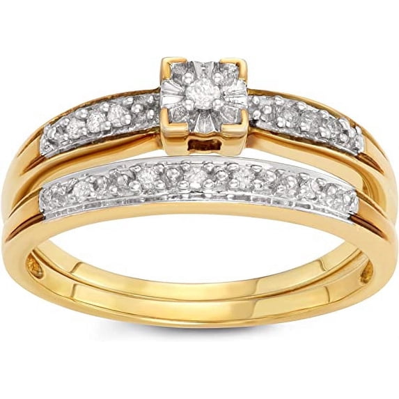 MyDiamondBox 1/10 Carat Total Weight (cttw) Sterling Silver, Yellow Gold Plated Diamond Bridal Promise Ring - Wedding ring for Women (Size: 10)