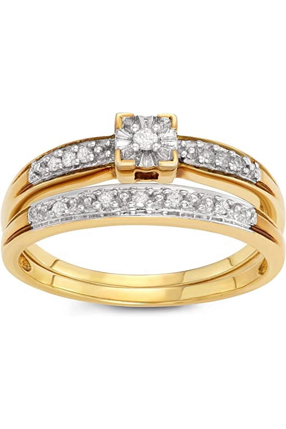 1/10 Carat Total Weight (cttw) Sterling Silver, Yellow Gold Plated Diamond Bridal Promise Ring - Wedding ring for Women (Size: 7)