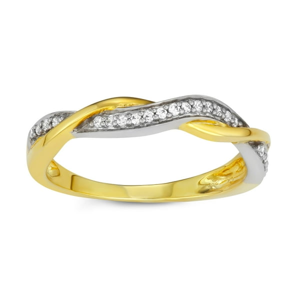 MyDiamondBox 1/10 cttw White Diamond Criss Cross Anniversary Stack Band Ring crafted in 10KT White Gold Real Diamond Ring for Women, US5