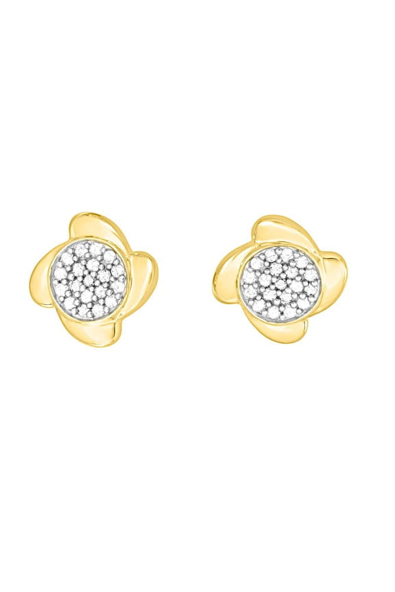 1/10 cttw White Diamonds Cluster Floral Style Stud Earring Crafted in 10KT Yellow Gold Real Diamond Earring for Women