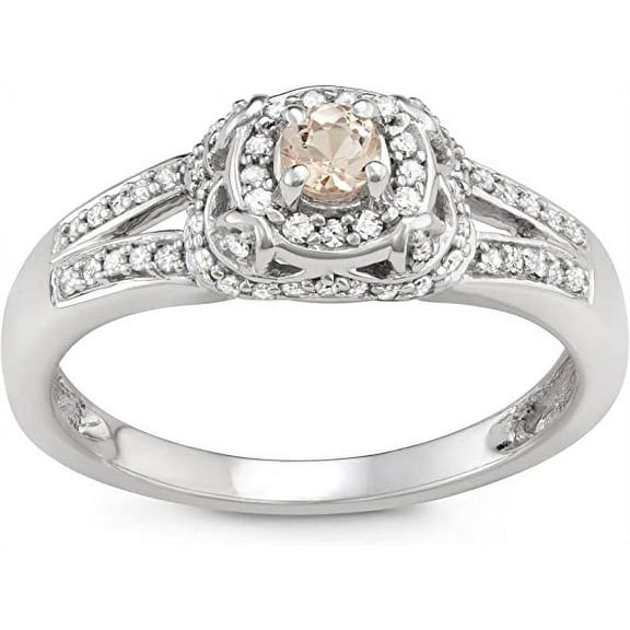 MyDiamondBox 1/2 Carat Total Weight (cttw) 14K Wedding Rings with Morganite Gemstone - White Gold Diamond Bridal Ring for Women (Ring Size: 5)