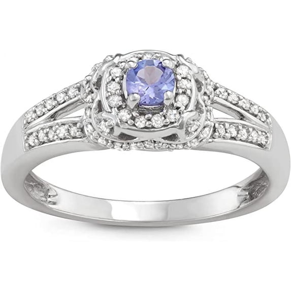 MyDiamondBox 1/2 Carat Total Weight (cttw) 14K Wedding Rings with Tanzanite Gemstone - White Gold Diamond Bridal Ring for Women (Ring Size: 9)