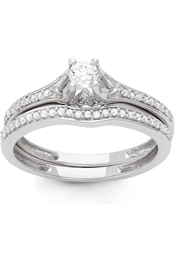1/2 Carat Total Weight (cttw), 14K White Gold Wedding Rings, Modern Bridal Ring - For Women (Size : 5)