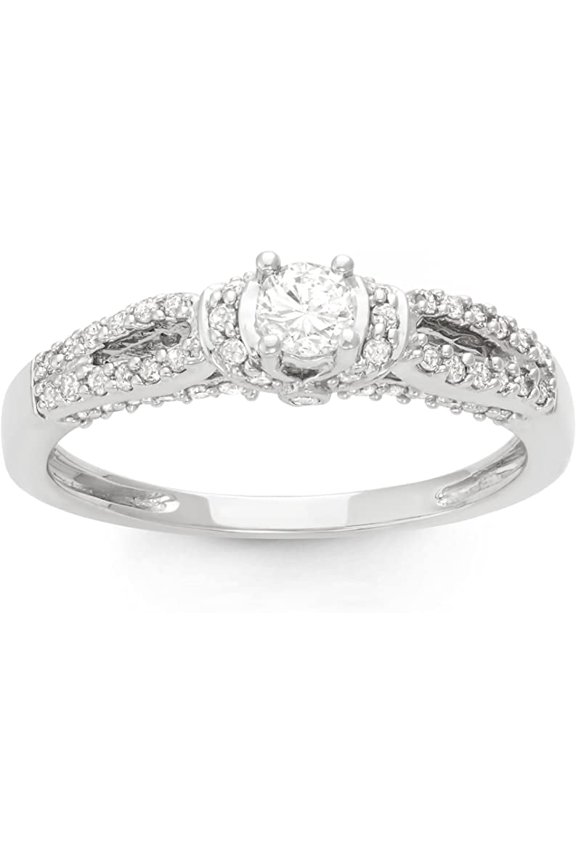 1/2 Carat Total Weight (cttw) 14K White Gold Wedding Rings - Modern Bridal Ring for Women (Ring Size: 8)