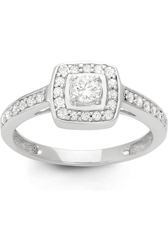 1/2 Carat Total Weight (cttw) 14K White Gold Wedding Rings - Modern Diamond Bridal Ring for Women (Size: 9)