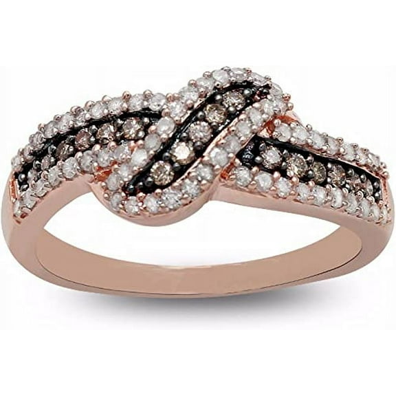 MyDiamondBox 1/2 Carat Total Weight (cttw) 925 Sterling Silver Diamond Ring with White-Brown Diamonds - 18K Rose Gold Plating, Bridal Rings - For Women (Ring Size: 7)